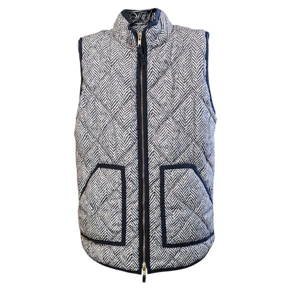 J.Crew Herringbone Excursion Quilted Puffer Vest XS Black White Classic - Picture 2 of 10